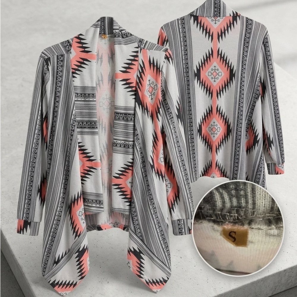 Aztec Patterned Open Front Cardigan - Picture 4 of 7